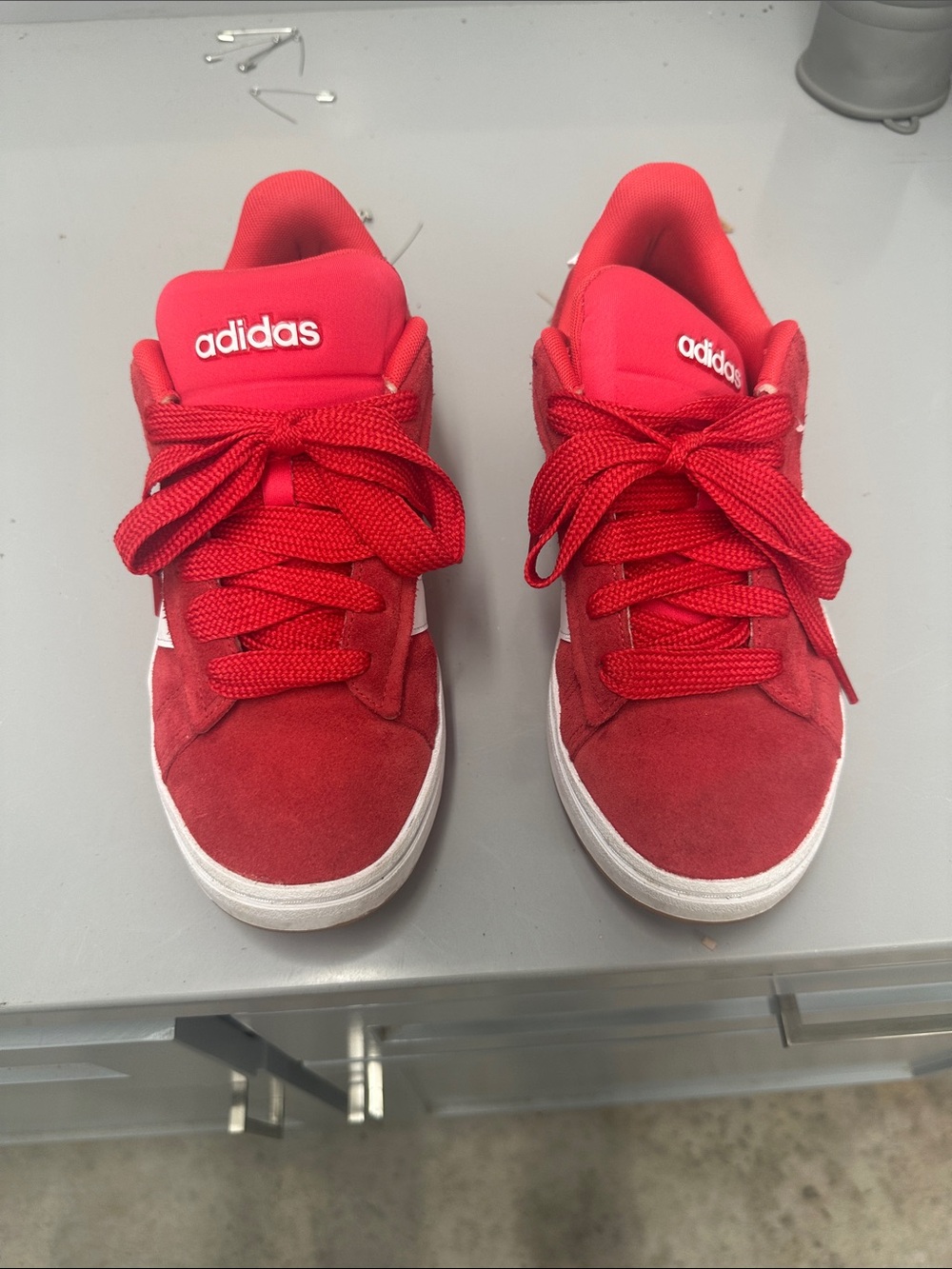 adidas women’s Red Suede Low-Top Sneakers